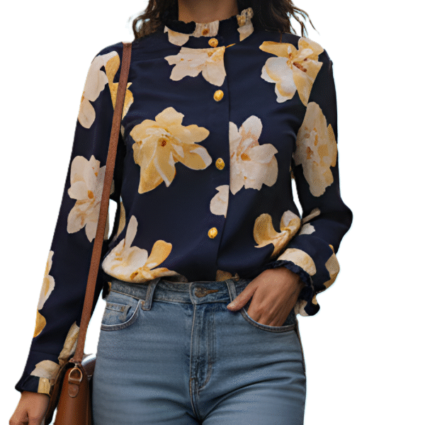 Navy Blue Floral Button-Down Shirt 🌼✨