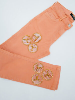 Tea-Pink Velvet Patch Embellished  Pant