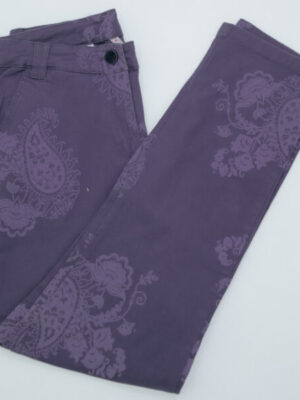 Evil Eye printed blue denim embellished pants with charm tassels