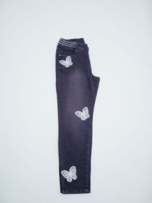 Dark grey denim pants with butterfly patches
