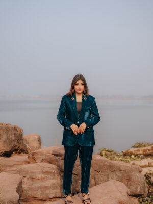 Deep teal velvet co-ord set for women